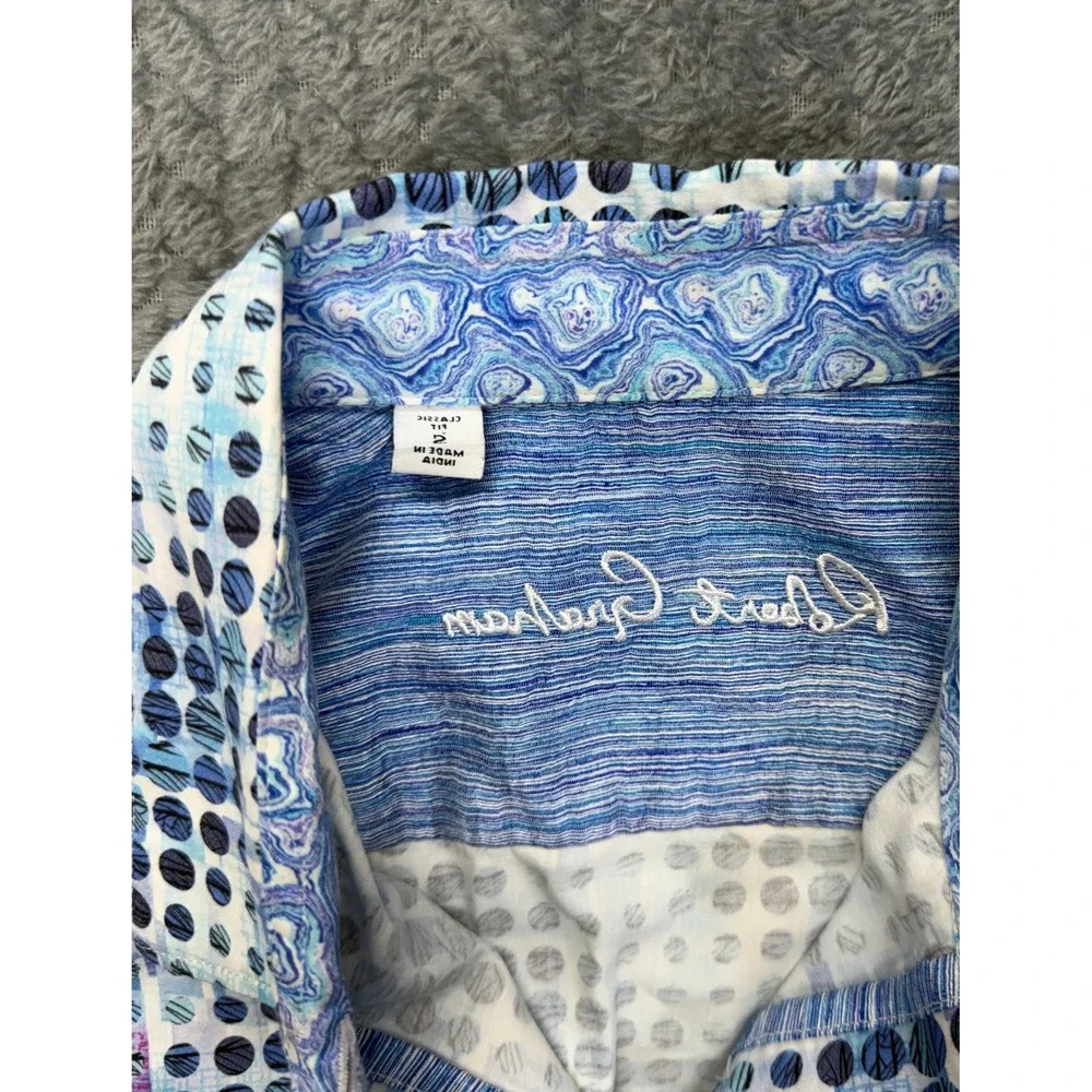 Robert Graham Shirt Mens S Classic Fit Blue Dot Cotton Long Sleeve Geometric
